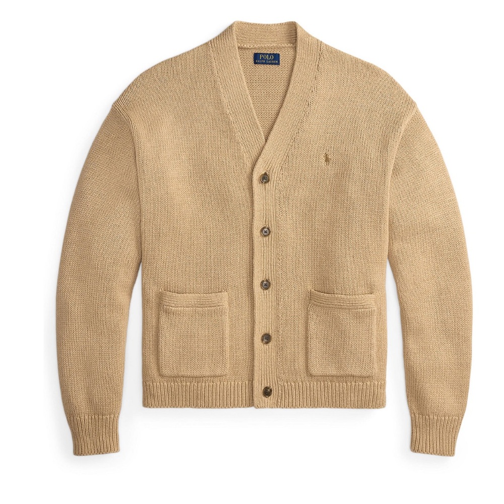 Ralph Lauren Men's Relaxed Fit V Neck Cardigan in Camel Melange